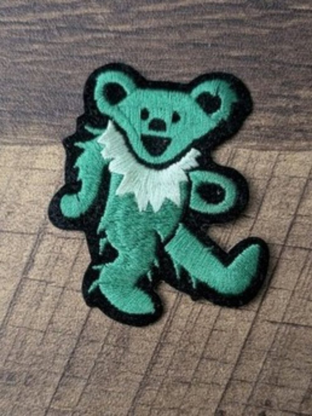 Grateful Dead Dancing Bear Embroidered Patch Green Iron On Sew On Vintage Style